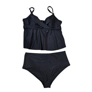 NWOT | Cupshe Black Tankini Swimsuit High Waisted Tummy Control 2 Piece | 3XL